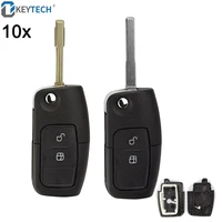 okeytech 10pcs folding flip car remote blank key shell for ford and focus 2 3 mondeo fiesta 2 3 buttons fo21 hu101 uncut blade