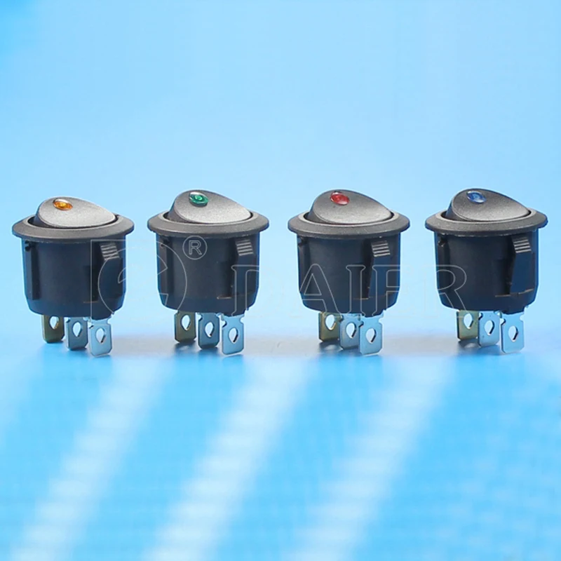 Круглый Кулисный Переключатель Вкл. Выкл. 3 PIN SPST 10A 125VAC 6A 250VAC Переключатели однополюсный с 12 V/220 V светодиодный свет KCD1-5-101EN
