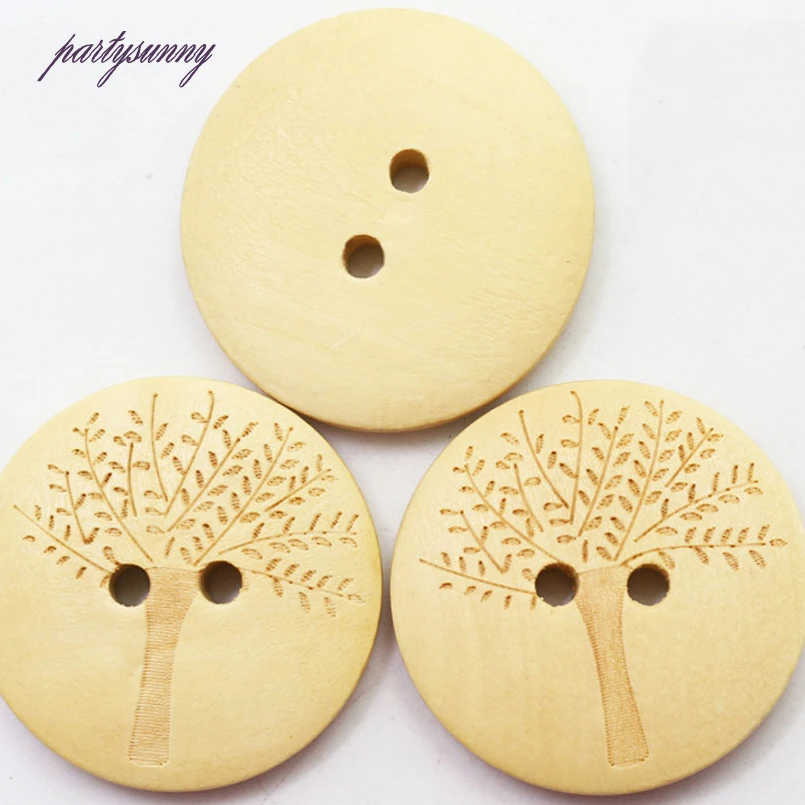 PF 25 мм 2 Отверстия 100 шт. Дерево Pattern Деревянные Кнопки Швейные Декоративные для