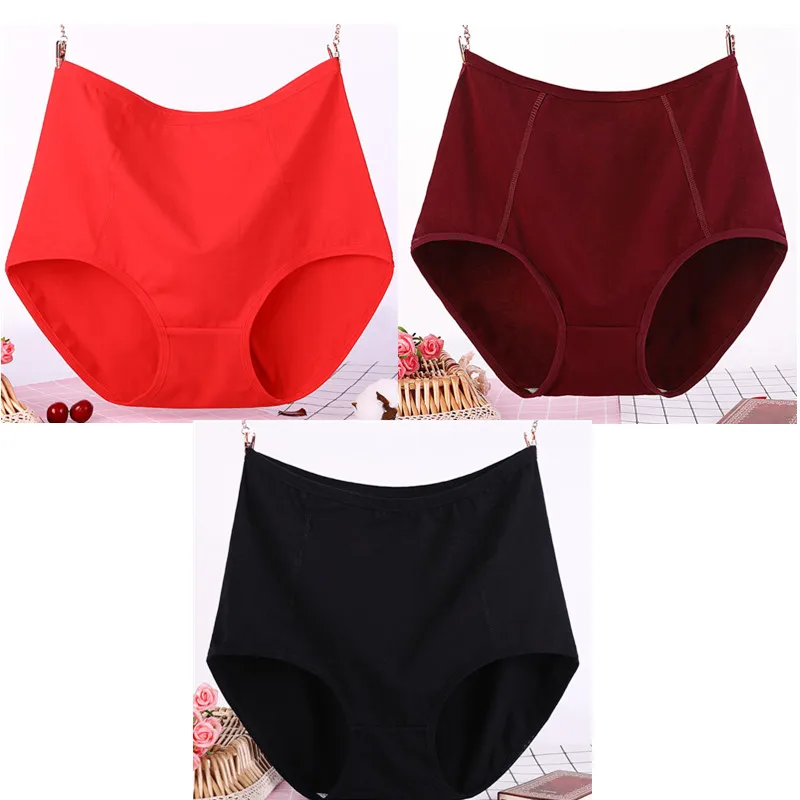 Red black win red 3 шт./лот, большие размеры, XL-6XL, сексуальные, высокая талия, женские хлопковые Однотонные трусы, трусы-плавки из дышащей ткани, нижнее белье, трусики - Цвет: Red black win red