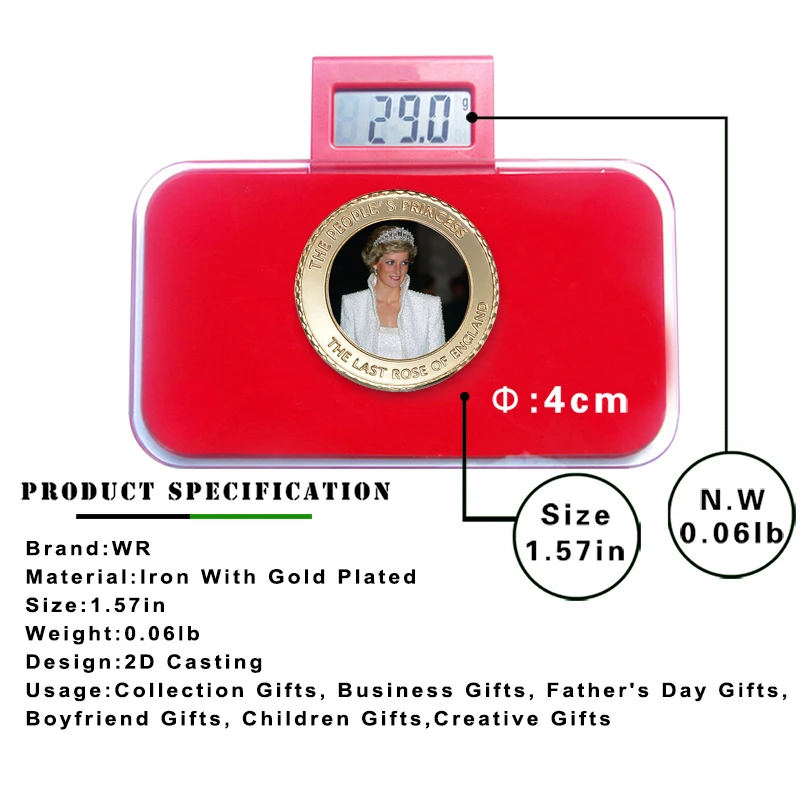 WR металлическая монета знаменитого человека позолоченная принцесса Дианы 999 9