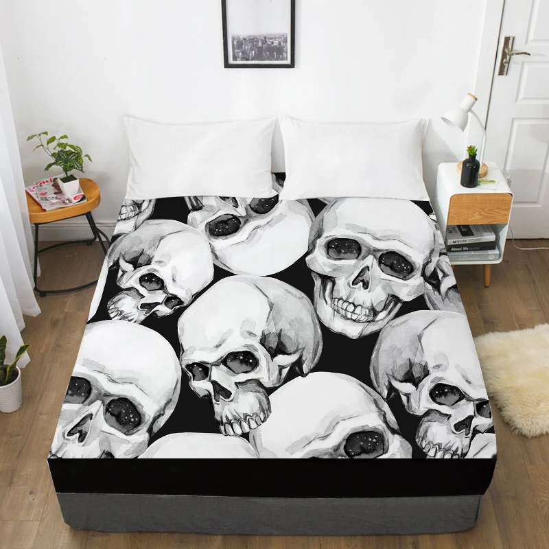 10 3D Custom Bed Sheets With Elastic,Fitted Sheet Queen/King,Black Skull Mattress Cover 135/150/160x200 bedsheet,drop ship - Цвет: 10