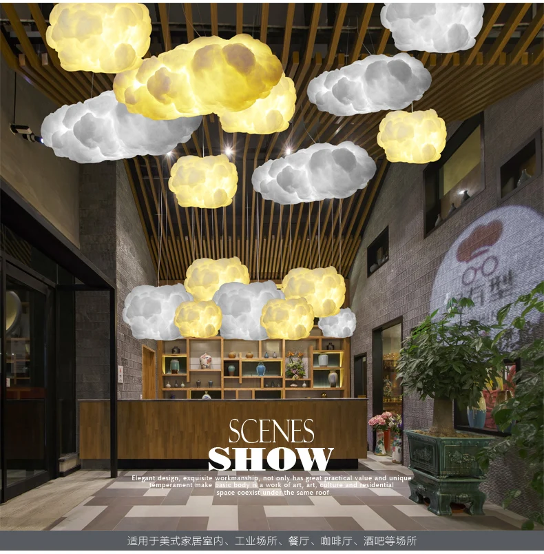 

White Clouds Hanging Lights Floating Cloud Droplight Modern Cotton Pendant Lights Fixture Home Indoor Lighting E27 AC90V-260V
