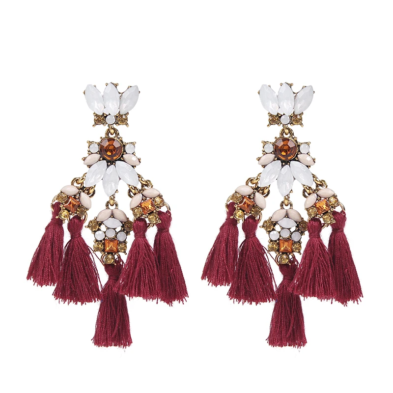Женские серьги подвески с кисточками акриловые бусины винтажная нить 5 цветов