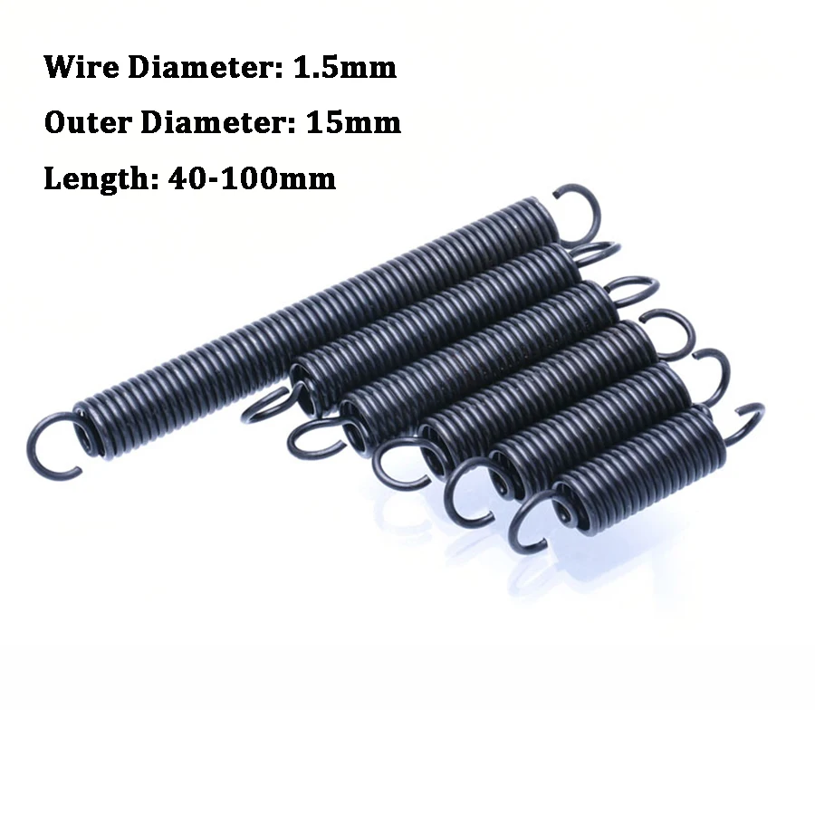 

2Pcs Tension Spring With Hooks Wire Diameter 1.5mm Steel Small Extension Spring Outer Diameter 15mm Length 40-100mm