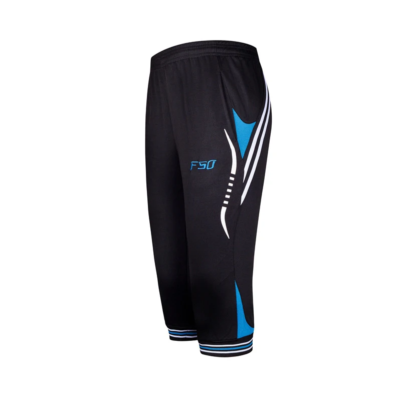 TOP Men Soccer Training Pants Quick Dry Football Cropped 3/4 Pants Male Sports Running Fitness Pants Zip pocket Sweatpants