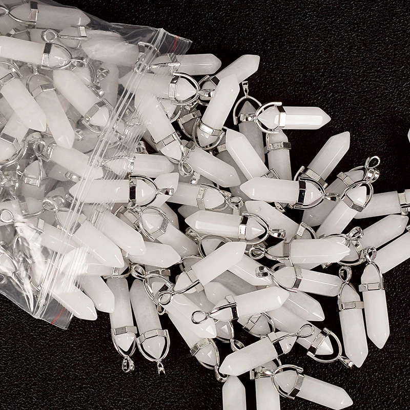 Полированные камни маятники рейки с белым нефритом и минеральным декором 30