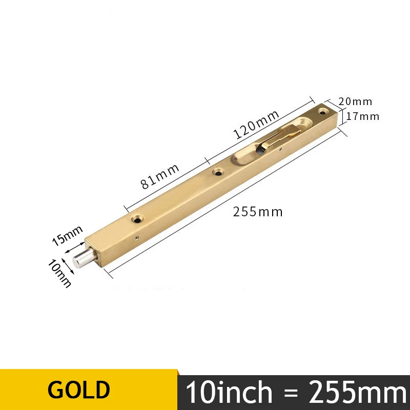 Gold 10inch KAK 4/6/8/10 дюймов Нержавеющая сталь Скрытая стержень автомобильной двери охранник дверная защелка на сдвигающуюся дверь, замок с болтами, для ванной комнаты: защита от пыли и аппаратное обеспечение - Цвет: Gold 10inch