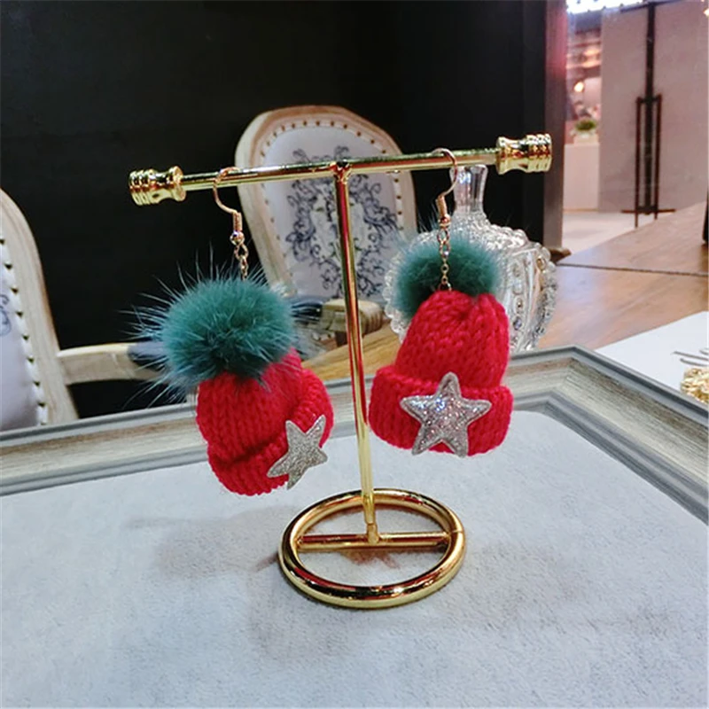 DoreenBeads Рождество Ткань висячие серьги золото Цвет Холли лист шапки X'mas дерево Pom мяч Модные женские украшения, 1 пара