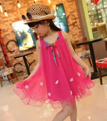 2017 New Beautiful Kids Girls Clothes Dresses Sleeveless Bow Summer Cool Floral Birthday Party Dress Beach 2 3 4 5 6 7 Years | Мать и