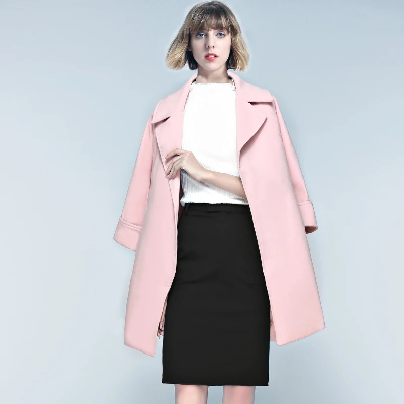 2017 осенне-зимнее плотное пальто с поясом женское повседневное свободное
