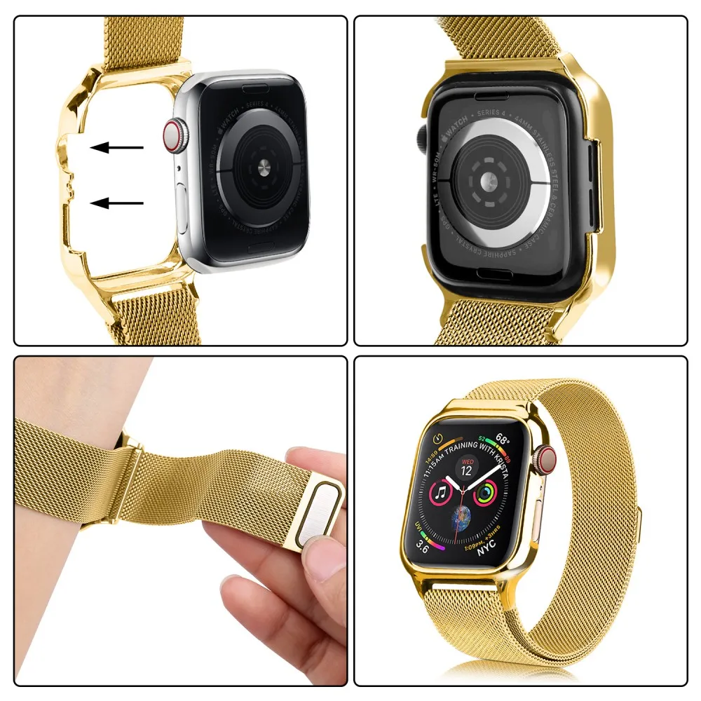 Магнитная Миланская петля, ремешок из нержавеющей стали, чехол для Apple Watch, ремешок 40 мм, 44 мм, чехол для iWatch, серия 4, 5, ремешок, бампер, рамка