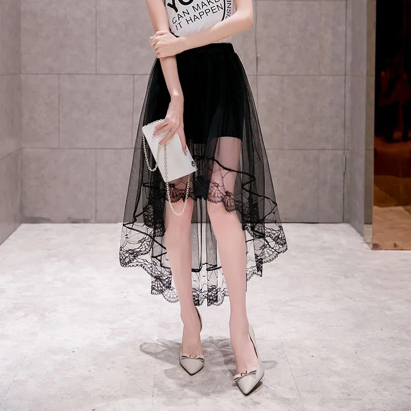 2019 Новая летняя кружевная юбка Женская длинная ласточкин хвост перспектива