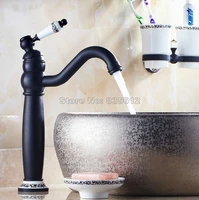 black oil rubbed brass swivel spout kitchen sink basin faucet ceramic handle vessel sink mixer taps deck mounted wnf506