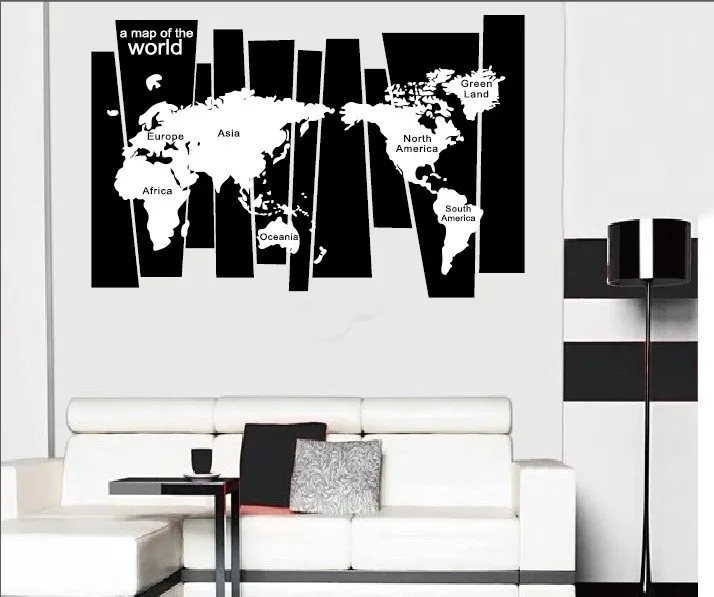 Наклейка на стену в виде дерева и багажника карта мира семи континентов