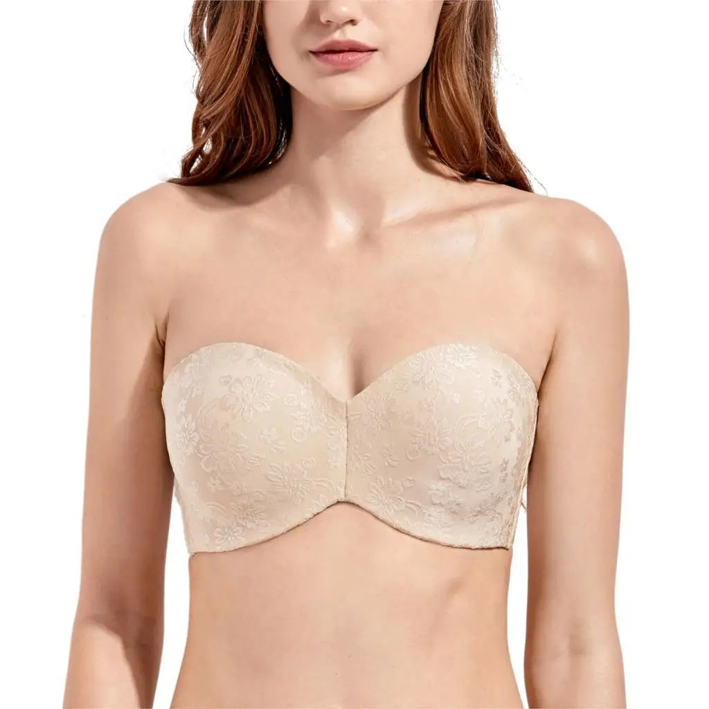 Beige03 Женский жаккардовый бюстгальтер без бретелек размера плюс без косточек - Цвет: Beige03