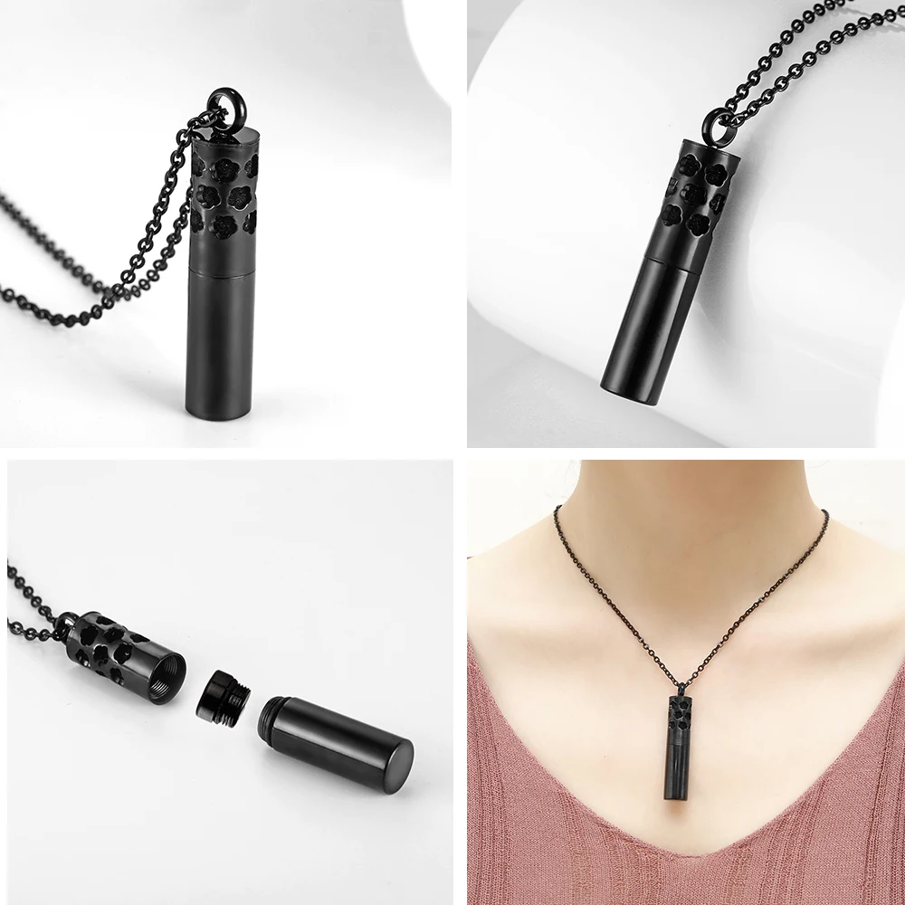 Модный черный флакон для ароматерапии диффузор ожерелье из нержавеющей стали