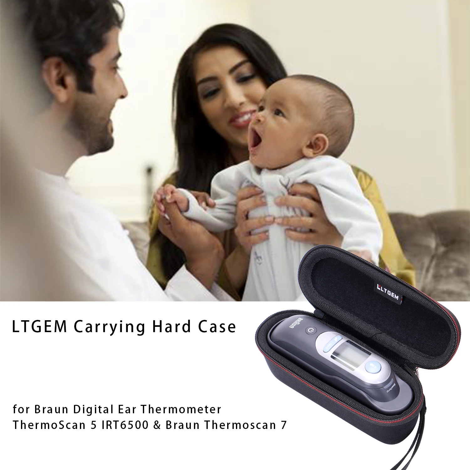 LTGEM EVA Black Carrying Hard Case for Braun Digital Ear Thermometer ThermoScan 5 IRT6500 & Braun ThermoScan 7