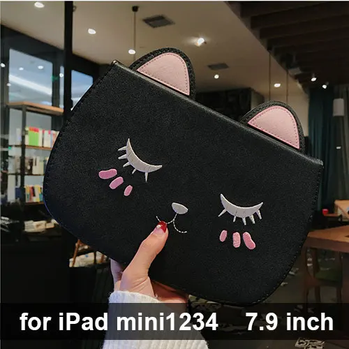 Чехол-подставка для планшета с милым котом из искусственной кожи для Apple iPad 4 9,7 Air 2 3 Pro 11 10,5 Mini 4 5 защитный чехол с Откидывающейся Крышкой - Цвет: Black