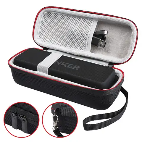 Чехлы для Anker SoundCore 2 из ЭВА, для путешествий, Беспроводная Bluetooth-колонка с сеткой, два кармана, Аудиокабели с ремешком, сумка на молнии