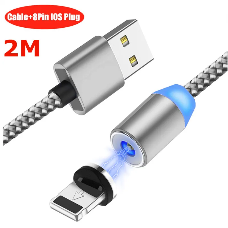 2 м 200 см NISI круглый светодиодный зарядный кабель USB C Магнитный кабель для iPhone XR X Max huawei P30 P20 и т. Д - Цвет: 2M Silve IOS Cable