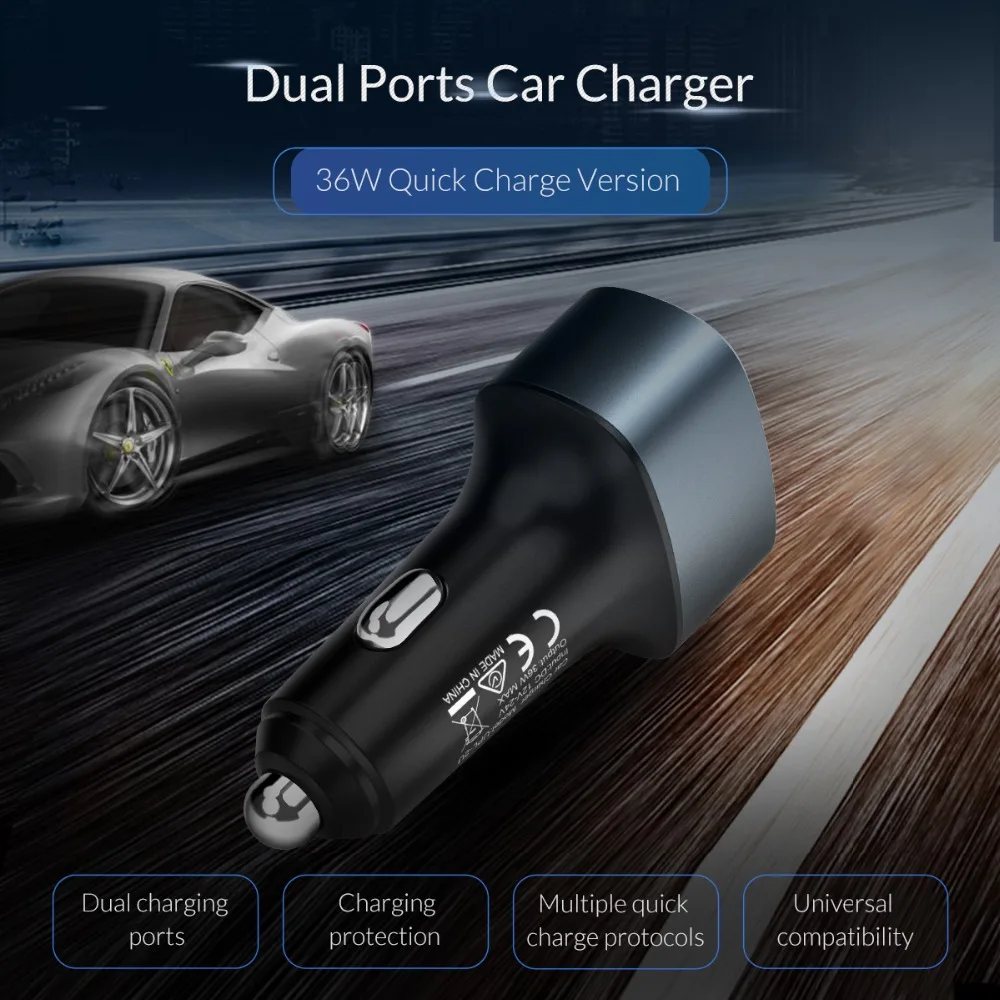 Автомобильное зарядное устройство ORICO QC3.0 Quick Charge Type C USB быстрое автомобильное для