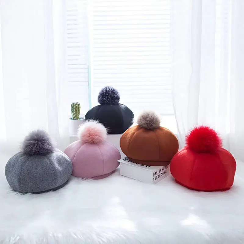 2018 New Pompom caps Girl Autumn Winter Knitted Newsboy Cap Casual Solid Color Octagonal Female Bonia Hats Gorras |