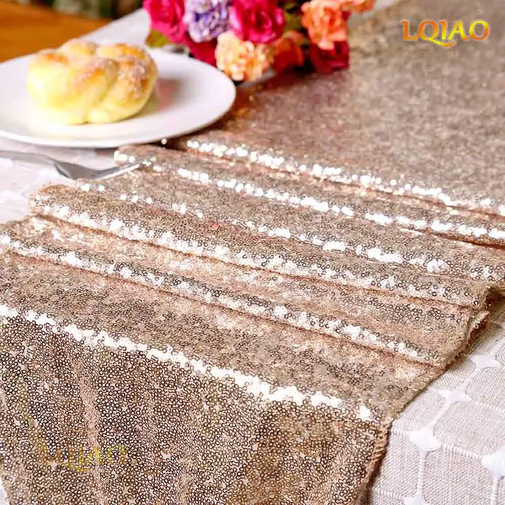 Shiny Champagne Gold 12x72/12x108 блестящие розовое золото/серебро/темно-синий/розовые/Красные ковровые дорожки на стол для свадебной вечеринки Рождественское украшение chemin de table mariage - Цвет: Shiny Champagne Gold