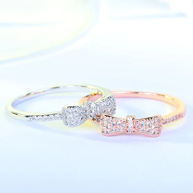 2 цвета подлинное розовое золото цвет сверкающий лук узел штабелируемое кольцо