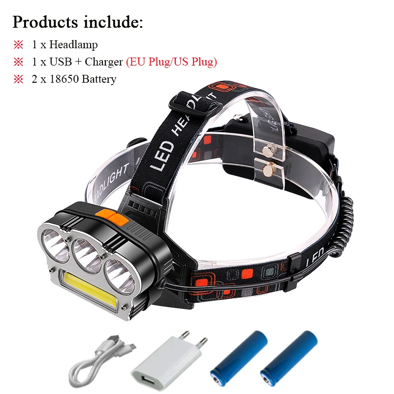 led headlamp B COB usb фара красный свет лампа, головная лампа охотничий светодиодный налобный фонарь 18650 Мощность банковская комиссия xml t6 Фонарь налобный фонарь фара - Испускаемый цвет: led headlamp B