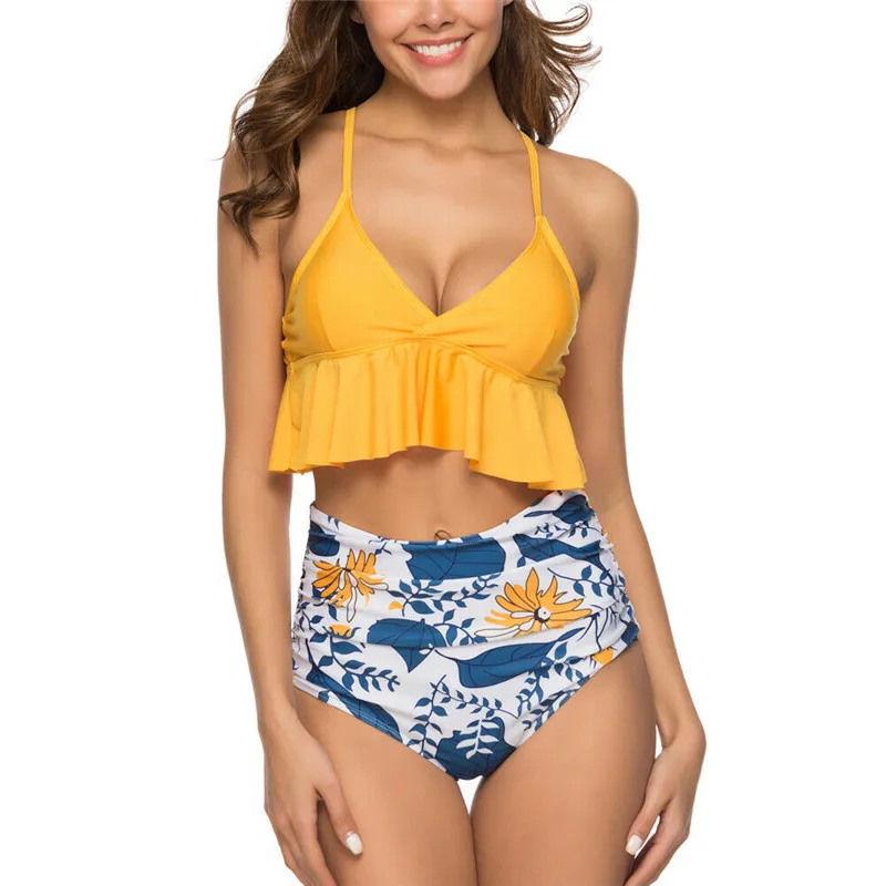 Женский бикини с принтом комплект из 2 предметов купальник высокой талией