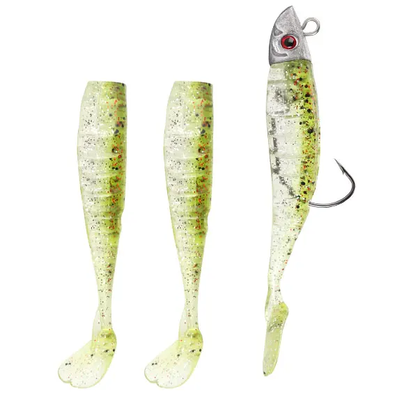 E JACKFISH Jig Head T Tail Soft Fishing Lure 3PCS/10.5cm/15g Soft bait with Grankhook Swimbait fishing Tackle Pesca jigging lure - Цвет: E