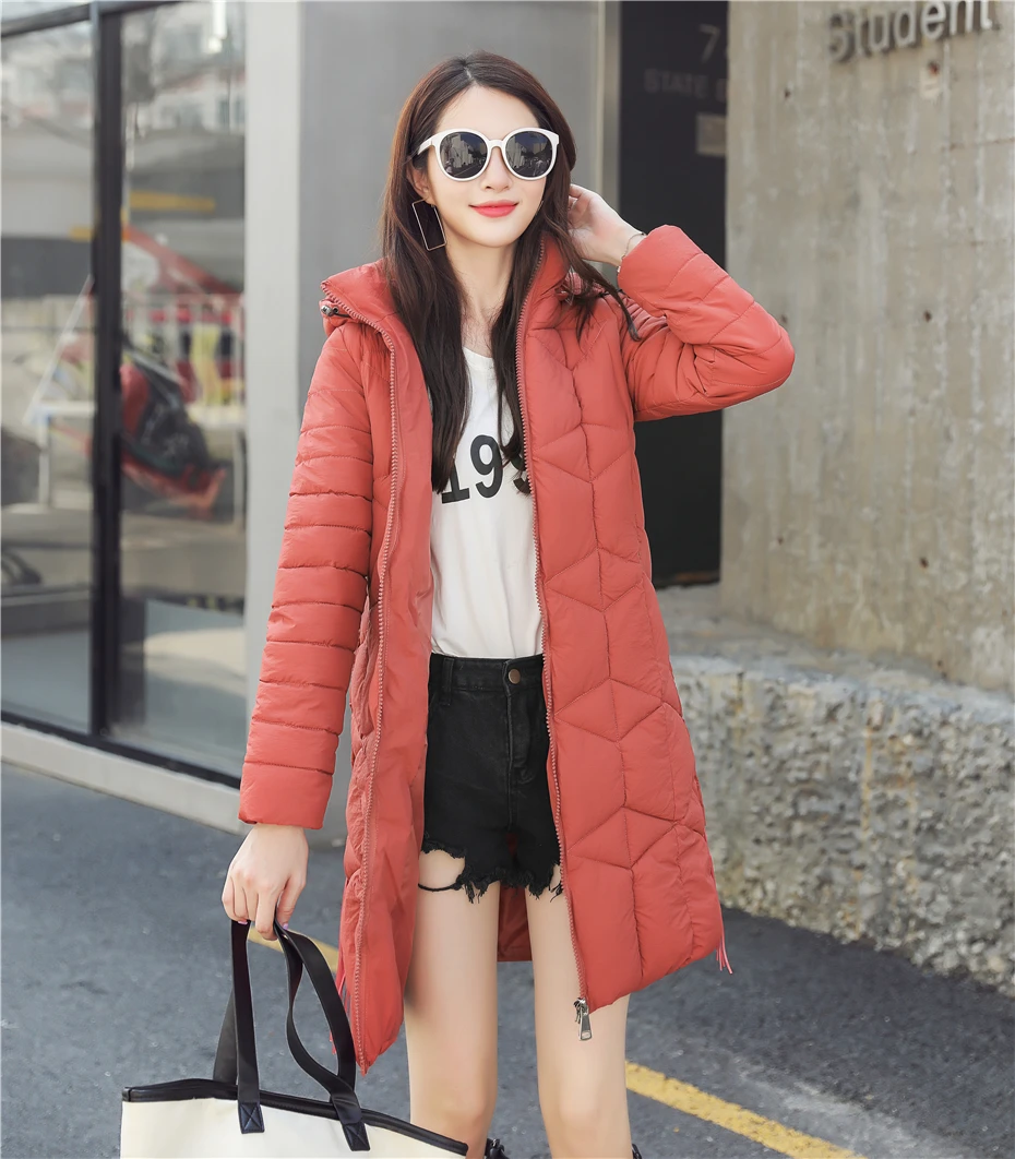 Quilted Coat Long Parka Female Thick Cotton Slim Winter Jacket Women Clothes Hooded Warm Outwear Plus Size Korean Oke042