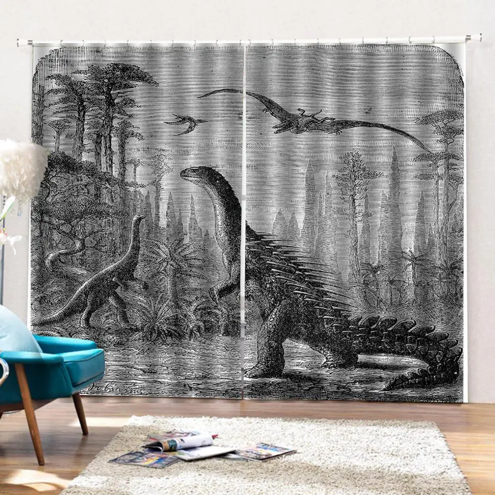 Черно белые шторы для животных детской комнаты 3D затемненные оконные гостиной
