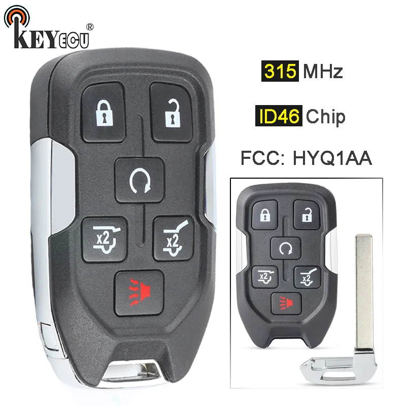 

KEYECU 315MHz FCC ID: HYQ1AA Smart 5+1 6 Button Remote Car Key Fob for GMC YUKON 2015 2016 2017 2018 13580802, 5922084, 22984995