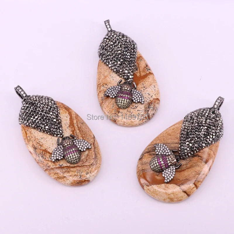 Мода 3 шт. естественный Рисунок камня Freeform плиты Micro Pave CZ пчела металла насекомых