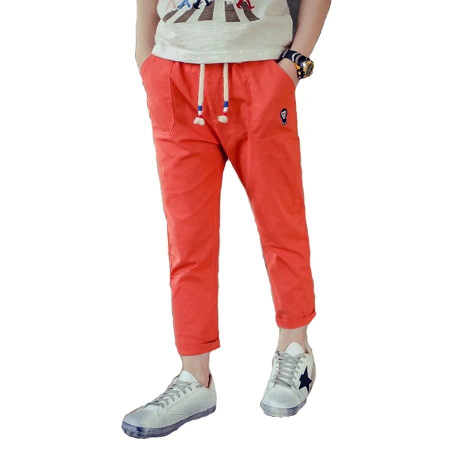 Famli Kids Boys Linen Pants Teen Boy Casual Cotton Elastic Solid Pencil Leggings Children Summer Autumn Ankle Length Trousers |