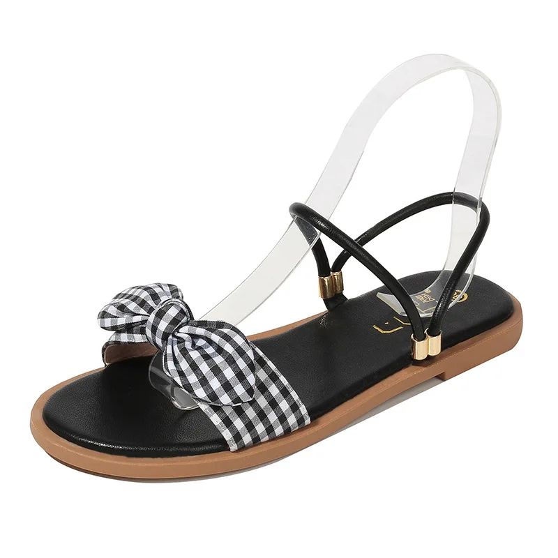 2-ways sandals summer women shoes plus size lattice cloth bowtie open toe slippers brief slingback ladies flats slides flipflops | Обувь