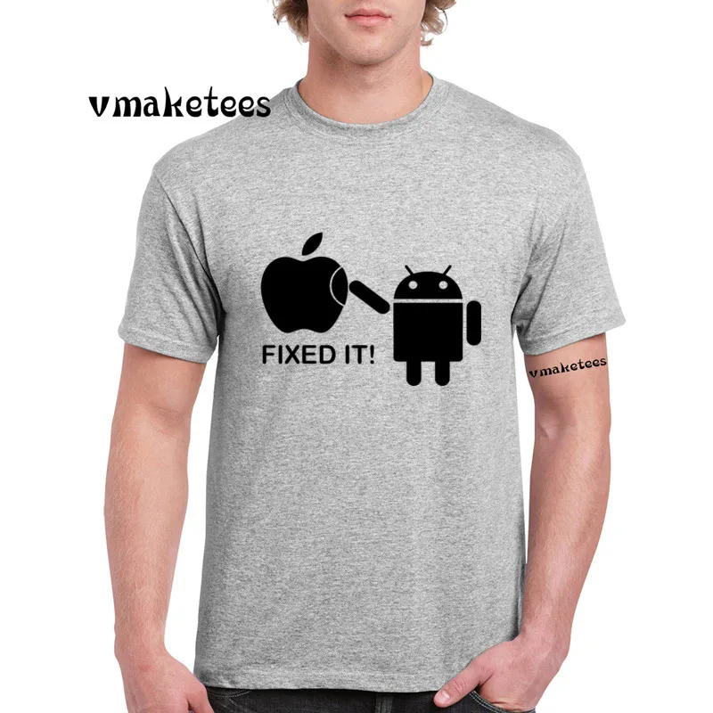 Android Robot и Apple Humor модная футболка с круглым вырезом коротким рукавом летняя