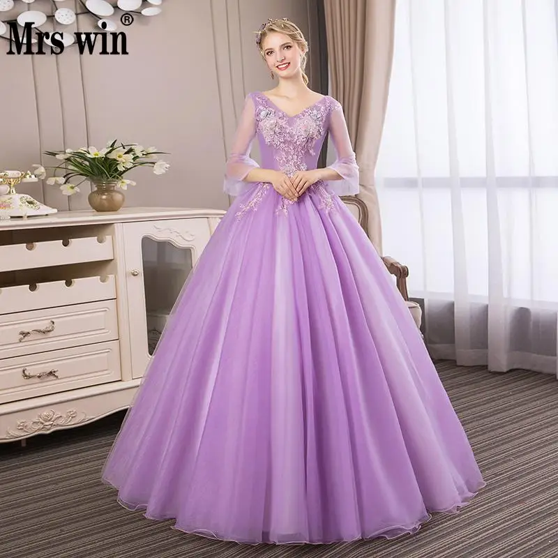 Mrs Win Vestidos De 15 Anos элегантное сексуальное бальное платье с рукавом три четверти и v
