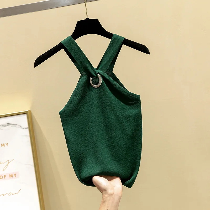 Женский трикотажный топ без рукавов SINGRAIN облегающий на бретельках с