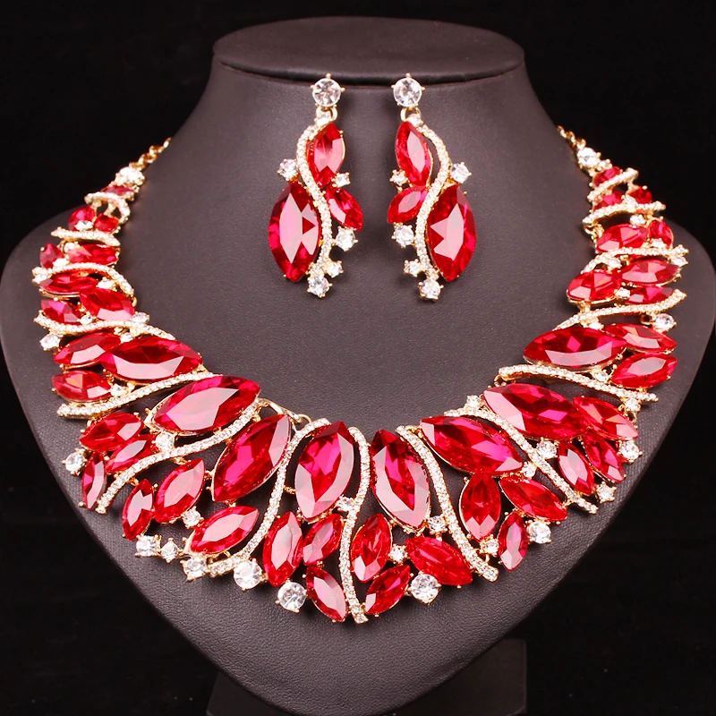 Luxury Crystal Necklace Earrings Sets Jewelry Indian Bridal Wedding Party Costume Jewellery Accessories Gifts for Women | Украшения и