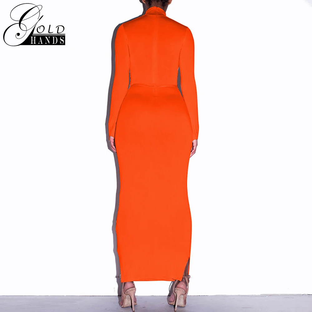 Платье золотистого цвета с длинным рукавом облегающее Хлопковое платье длиной