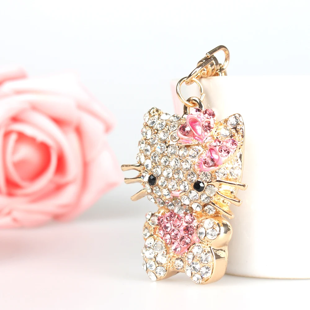 Брелок для ключей милая сумочка в форме сердца бабочки кота с кристаллами