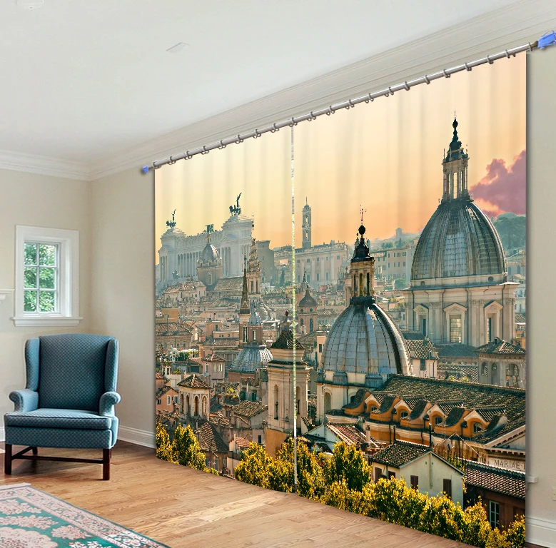

2017 Shade Fabric Building Digital Photo Printing Blackout 3D Curtains For Living room Bedding room Hotel Drapes Cortinas para
