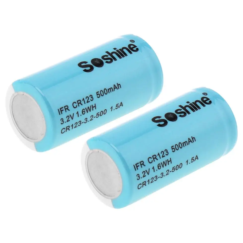 2pcs/4pcs Soshine IFR CR123 CR123A 3.2V 500mAh LiFePO4 Rechargable Battery with Low Self Discharge for Flashlight / Headlamp|rechargeable