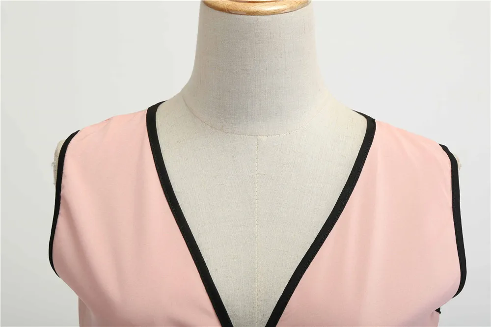 LAUZUOLA Light Blue Pink Pleated Vintage Dress Women Sexy Sleeveless V Neck Retro 50s 60s Pinup Swing Summer Dresses Solid
