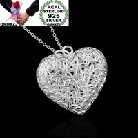 omhxzj wholesale personality fashion woman girl party gift silver hollow heart 925 sterling silver charm pendant necklace ch61