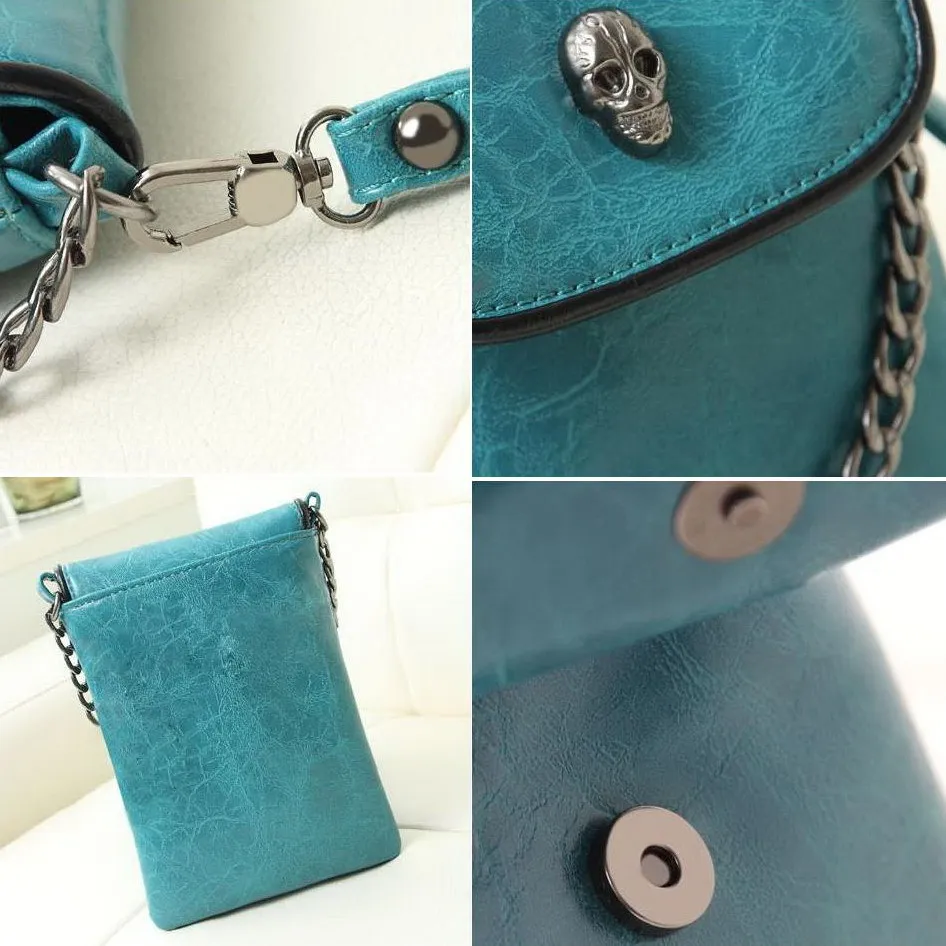 Винтажная женская кожаная сумка через плечо с цепочкой и черепом дамская