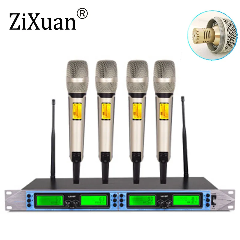 구매 UHF 무선 마이크 시스템 커패시터 4/8 채널 다이나믹 하트 모양의 마이크, 웨딩 가라오케 스튜디오 원격 제어